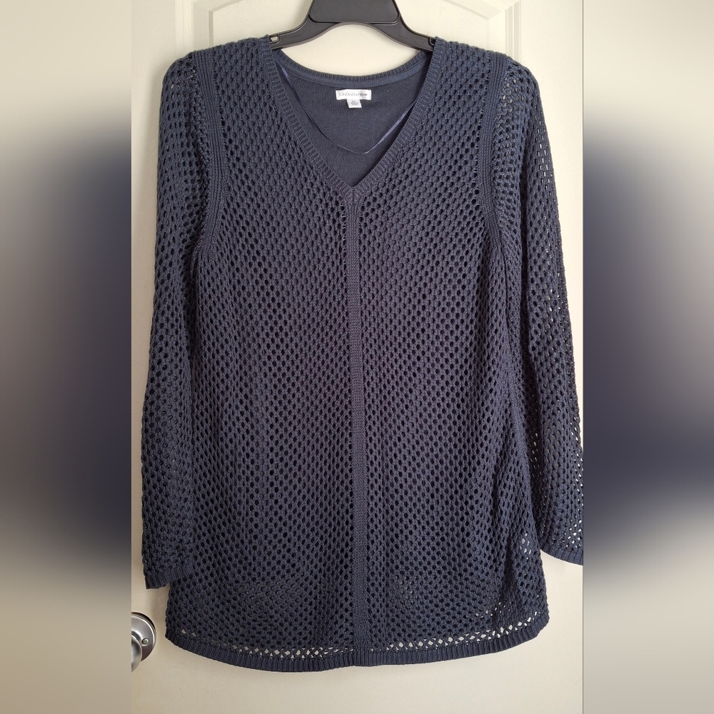 CROFT BARROW Pullover Open Knit Crochet Lined Sweater XL Lagenlook Office Profes